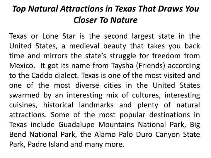 top natural attractions in texas that draws you closer to nature