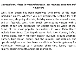 Extraordinary Places in West Palm Beach That Promises Extra Fun and Adventure