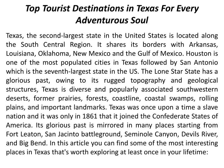 top tourist destinations in texas for every adventurous soul
