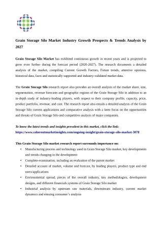 Grain Storage Silo Market Size And Key Trends In Terms Of Volume And Value 2020–2027