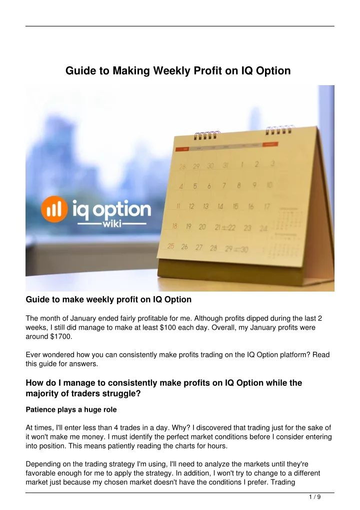 guide to making weekly profit on iq option