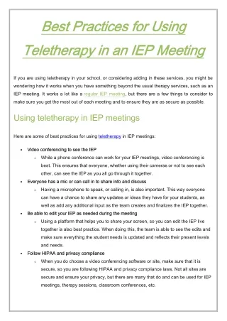 Best Practices for Using Teletherapy in an IEP Meeting