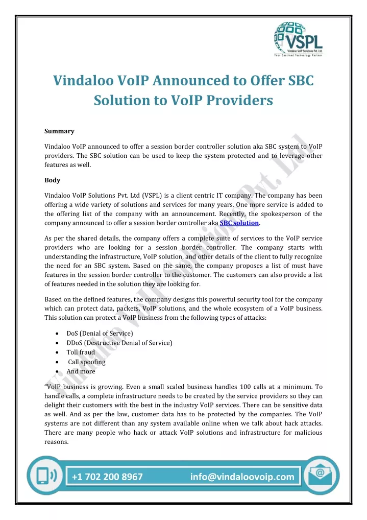 vindaloo voip announced to offer sbc solution