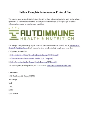 follow complete autoimmune protocol diet