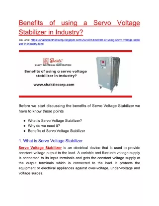 benefits stabilizer in industry