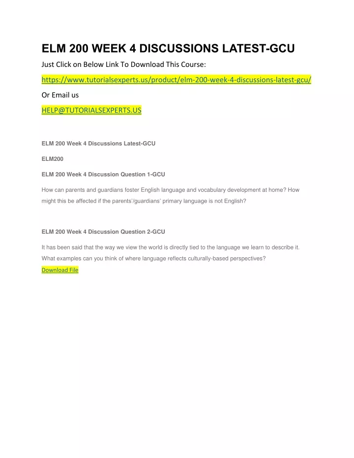 elm 200 week 4 discussions latest gcu
