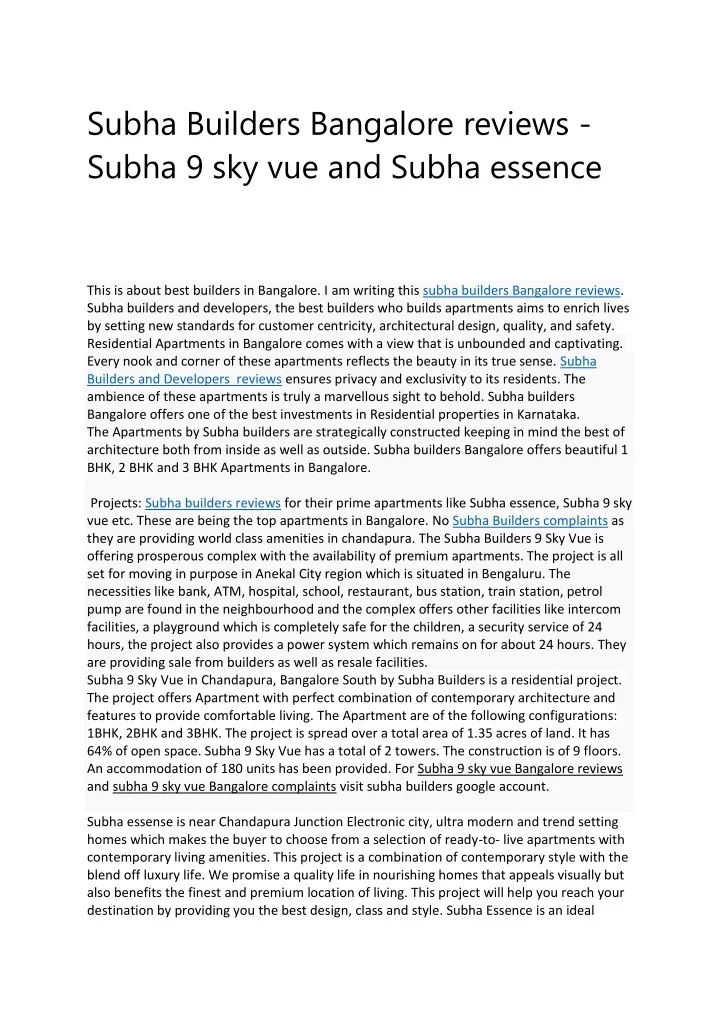subha builders bangalore reviews subha