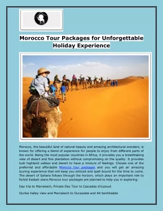 Morocco Tour Packages for Unforgettable Holiday Experience