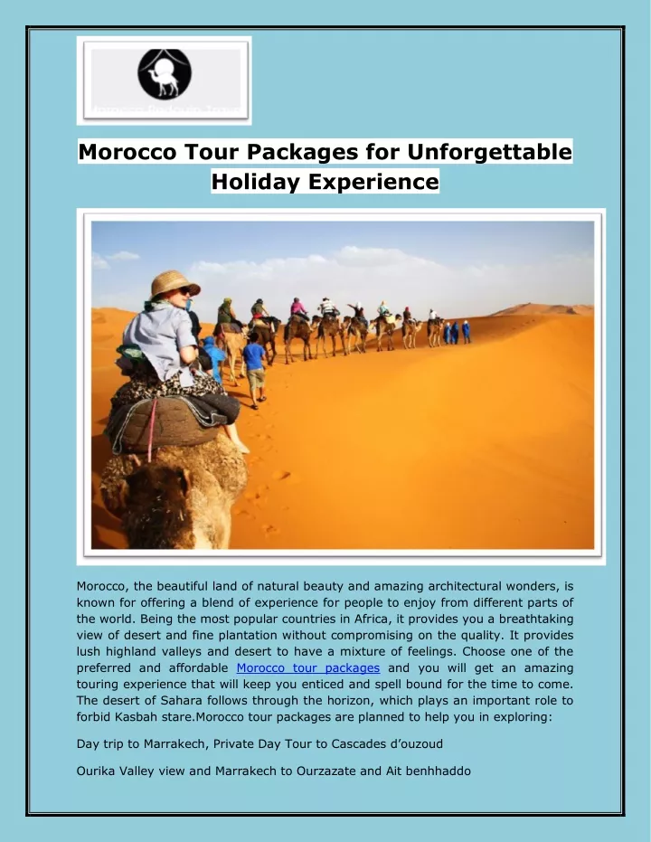 morocco tour packages for unforgettable holiday