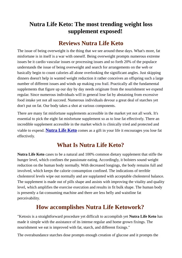 nutra life keto the most trending weight loss