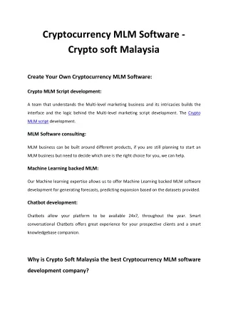Cryptocurrency MLM Software - Crypto soft Malaysia
