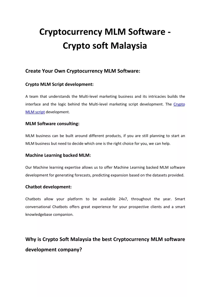 cryptocurrency mlm software crypto soft malaysia