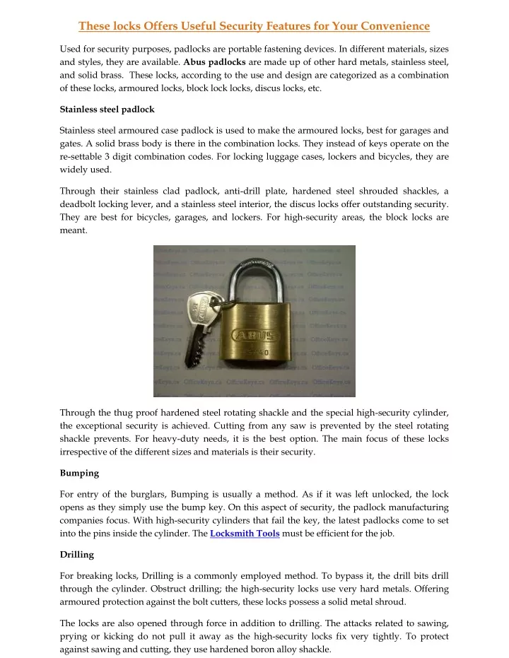 these locks offers useful security features
