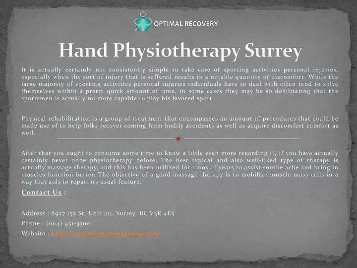 hand physiotherapy surrey
