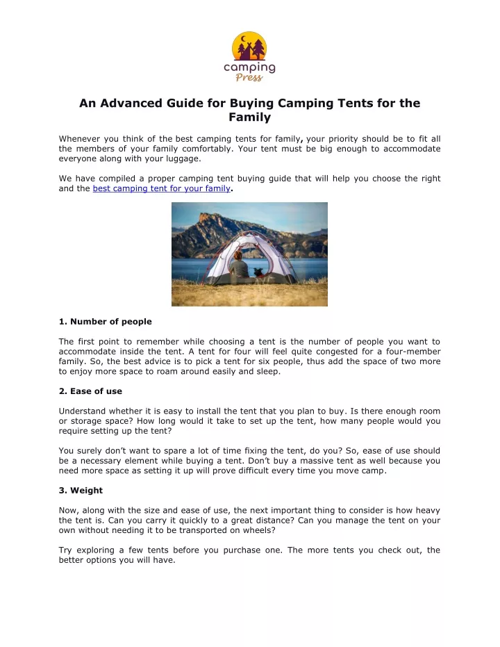 an advanced guide for buying camping tents