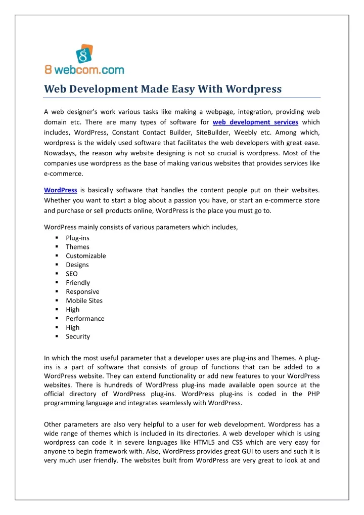 web development made easy with wordpress