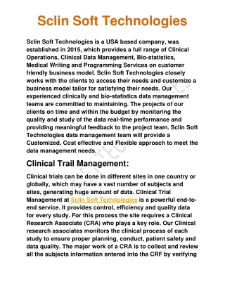 Clinical Data Management - Sclin Soft Technologies