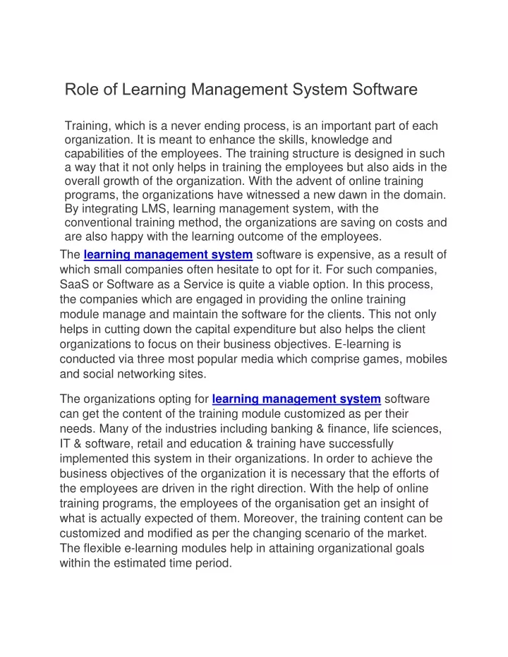 role of learning management system software