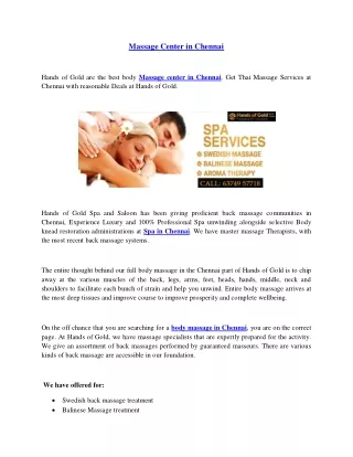 Massage Center in Chennai