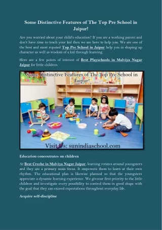 Some Distinctive Features of The Top Pre School in Jaipur!