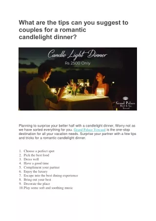 What are the tips can you suggest to couples for a romantic candlelight dinner?