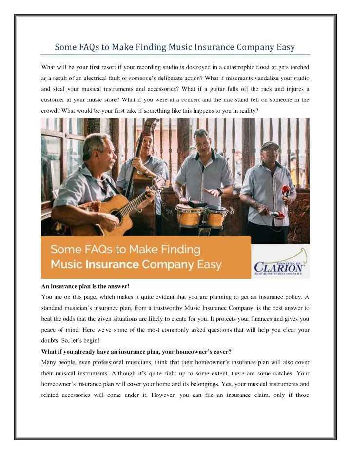some faqs to make finding music insurance company