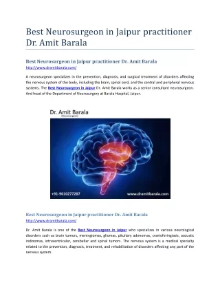 Best Neurosurgeon in Jaipur practitioner Dr. Amit Barala