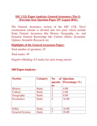 General Awareness Paper Analysis