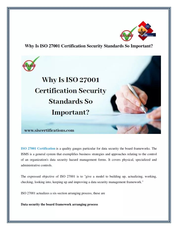 why is iso 27001 certification security standards
