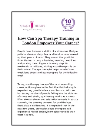 How Can Spa Therapy Training in London Empower Your Career?