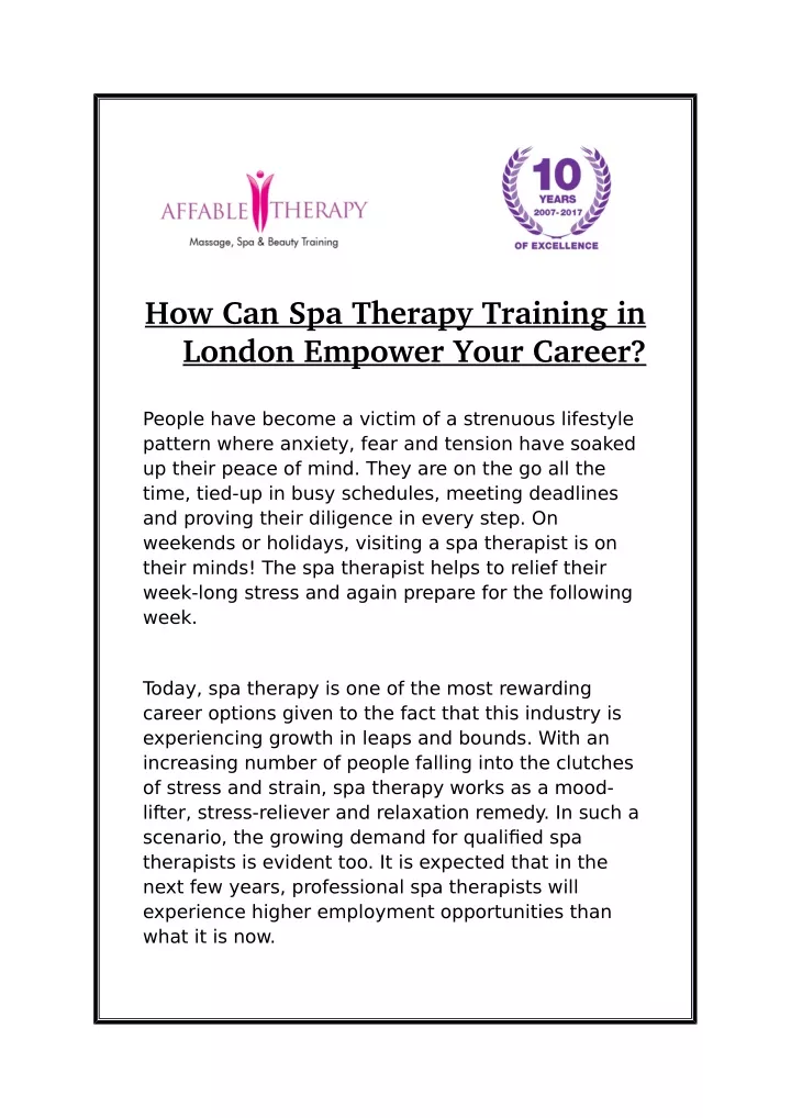 how can spa therapy training in london empower