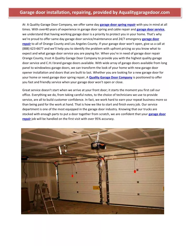 garage door installation repairing provided