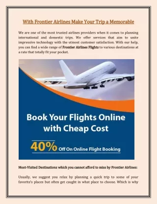 With Frontier Airlines Make Your Trip a Memorable