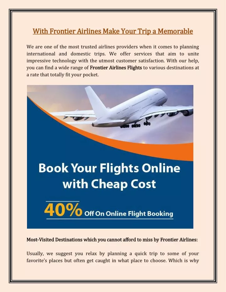 with frontier airlines make your trip a memorable