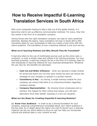 How to Receive Impactful E-Learning Translation Services in South Africa