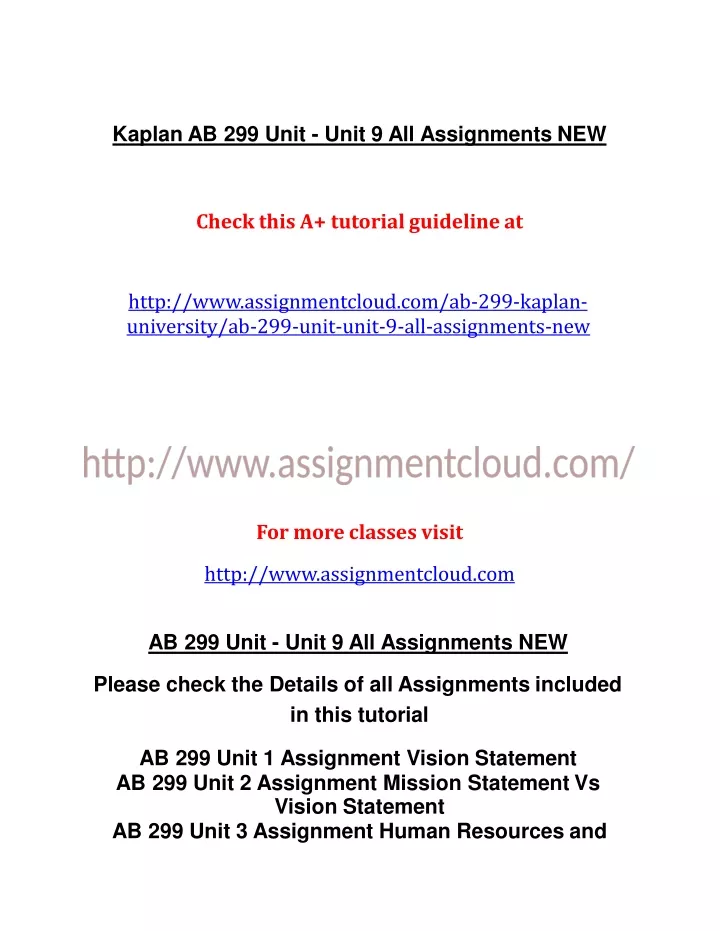 kaplan ab 299 unit unit 9 all assignments