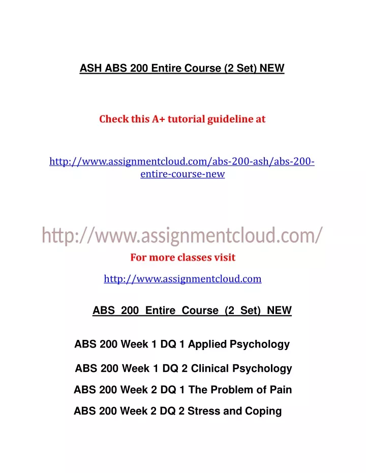 ash abs 200 entire course 2 set new