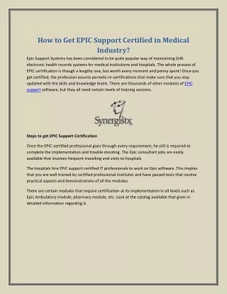 How to Get EPIC Support Certified in Medical Industry?