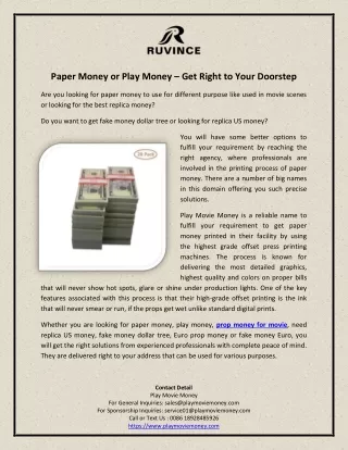 Paper Money or Play Money – Get Right to Your Doorstep