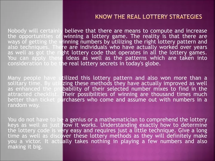 know the real lottery strategies
