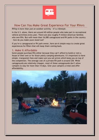 how can you make great experience for your rvers