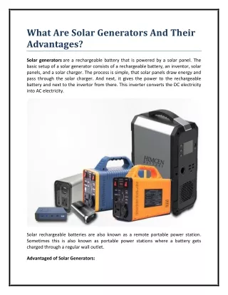 what are solar generators and their advantages