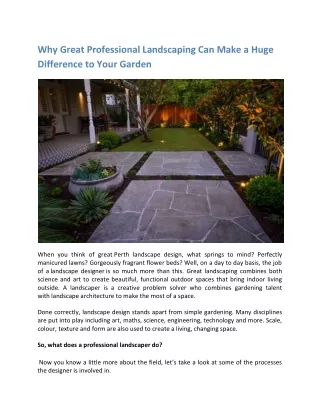 Why Great Professional Landscaping Can Make a Huge Difference to Your Garden