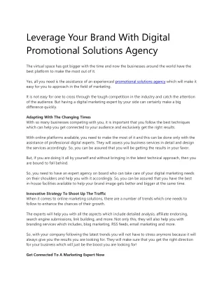 Leverage Your Brand With Digital Promotional Solutions Agency