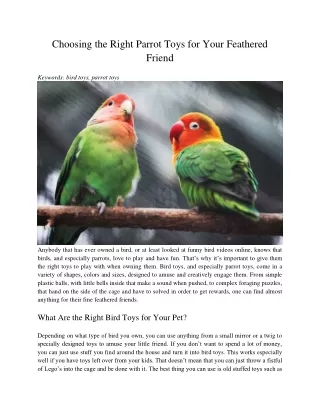 choosing the right parrot toys for your feathered