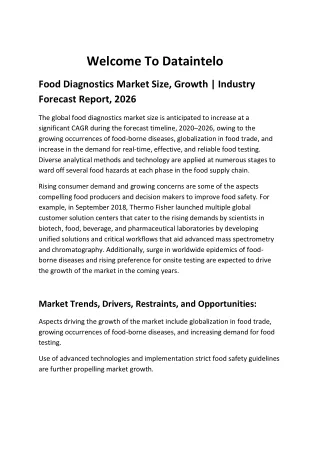 Food Diagnostics Market Size, Growth | Industry Forecast Report, 2026