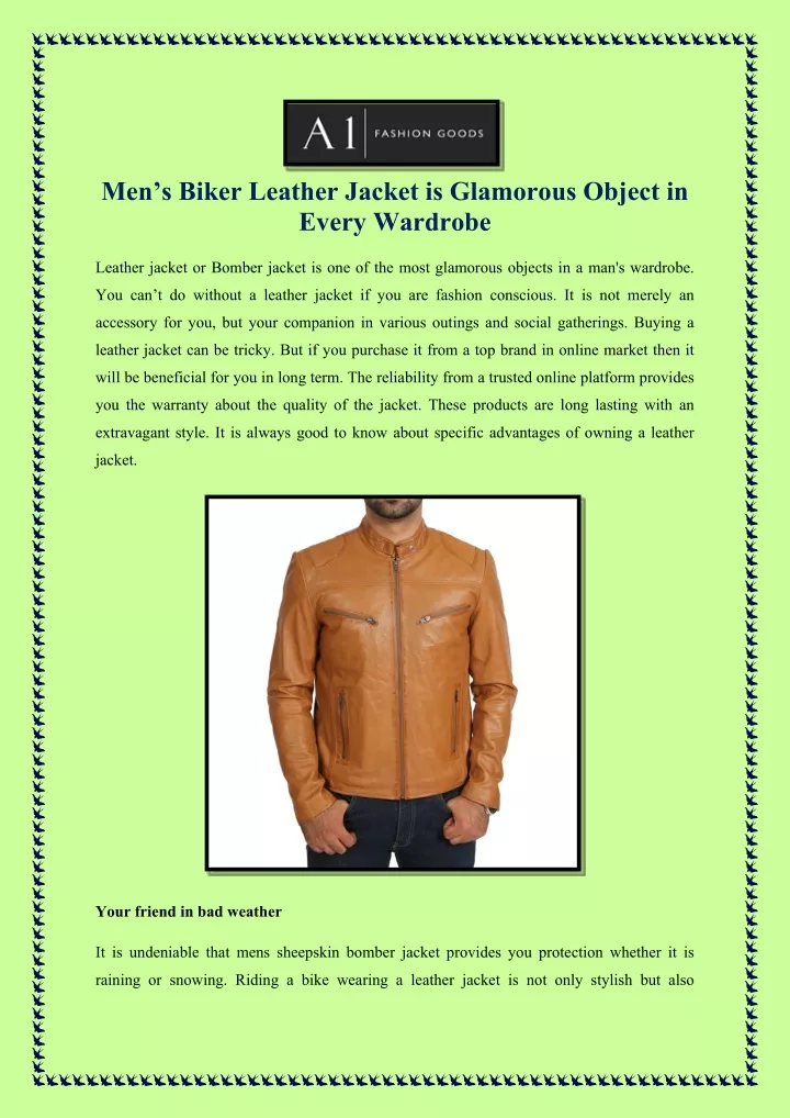 men s biker leather jacket is glamorous object