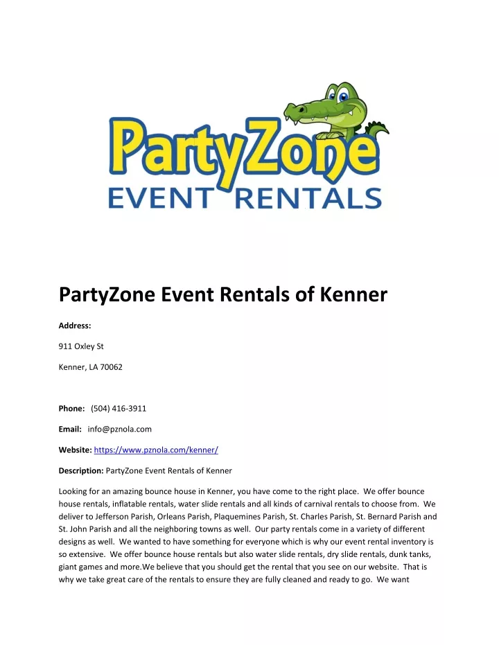partyzone event rentals of kenner