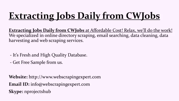 extracting jobs daily from cwjobs