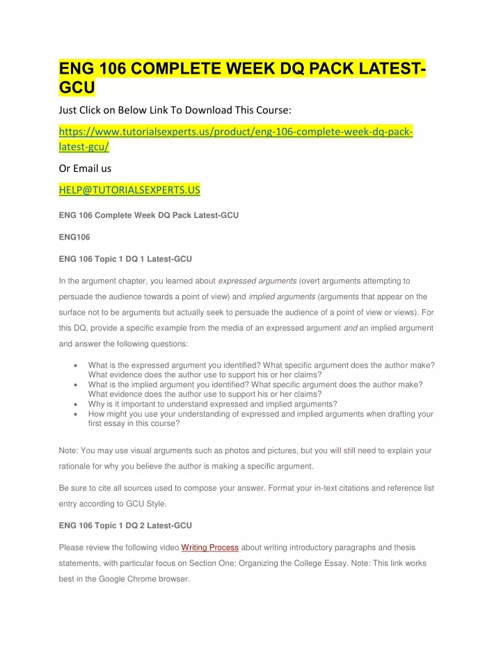 eng 106 complete week dq pack latest gcu